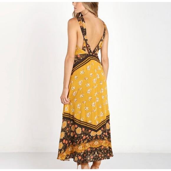 Free People Sunrise Oblivion Maxi Dress Antique Gold Floral Size 12 Boho - Picture 2 of 11